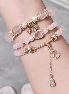 普陀山珍珠马粉水晶手链女