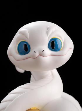 素茗十二生肖蛇陶瓷摆件工艺品创意招财镇宅瓷器家居灵蛇补角摆设