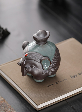 2025年新款创意陶瓷大象招财摆件精美装饰客厅玄关双件装办公室