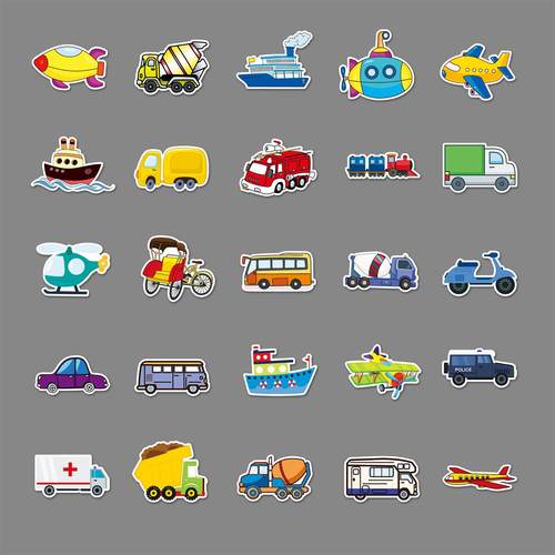 50张交通工具涂鸦个性跨境儿童奖励咕卡DIY手机行李箱贴纸防水 - 图2
