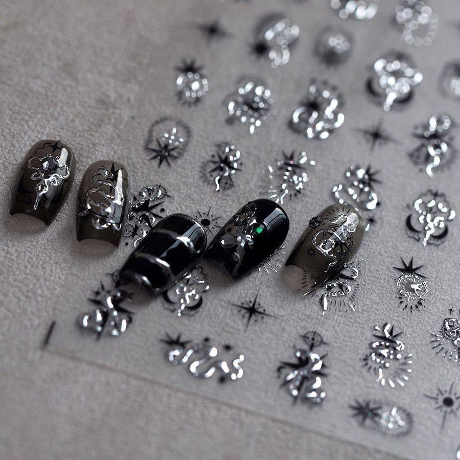 辣妹招财星月小蛇美甲贴纸立体浮雕烫金背胶暗黑diy防水中长款饰,淘宝优惠券,粉丝福利购,淘宝优惠卷