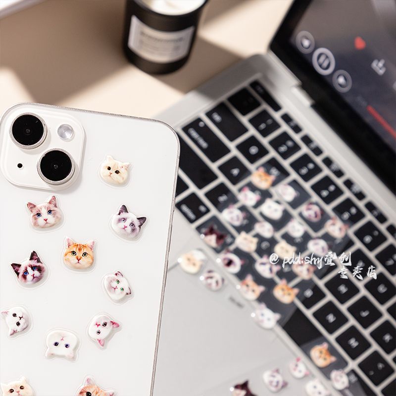 可爱卡通小狗猫咪美甲贴纸立体呆萌小动物手机滴胶指甲ins咕卡贴 - 图0