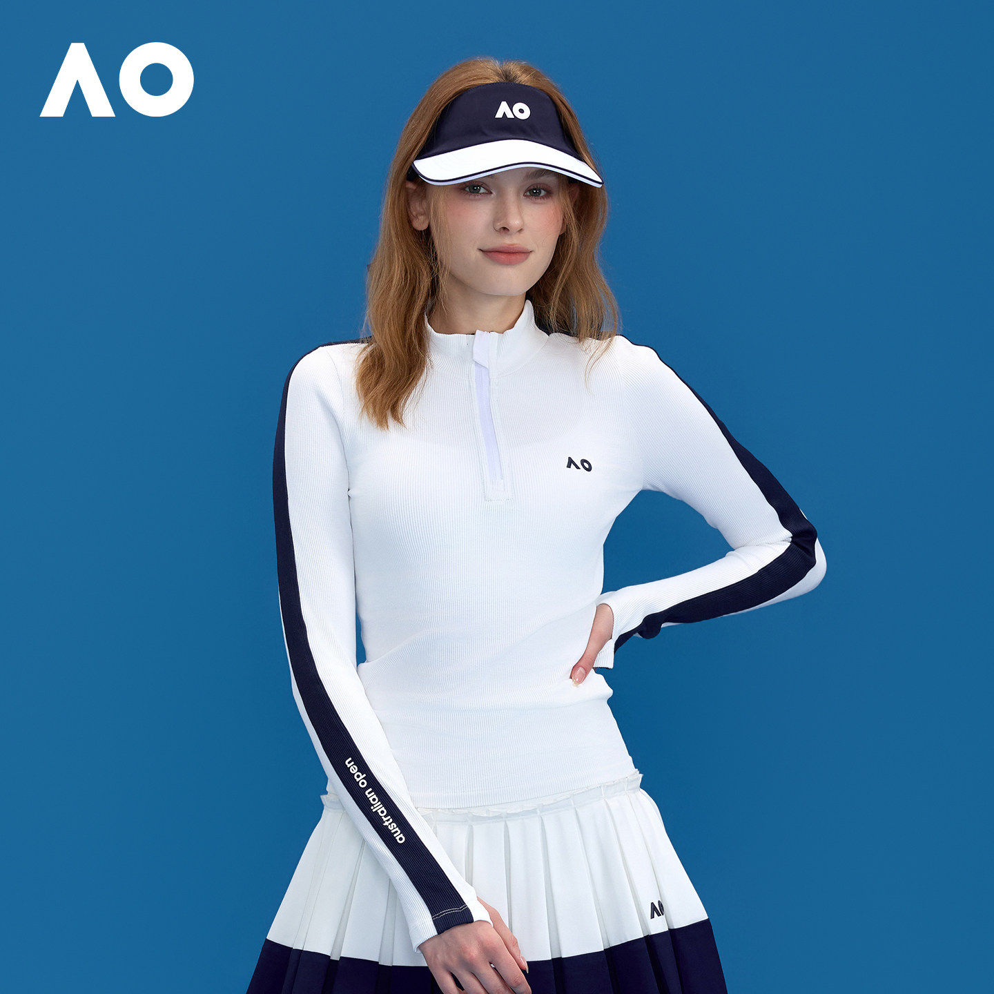 AO澳网撞色半拉长袖运动卫衣女网球服25秋冬新品短款半拉链外套,淘宝优惠券,粉丝福利购,淘宝优惠卷