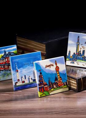 上海特色小礼物 手绘小瓷版画东方明珠 商务会议礼品会展纪念品