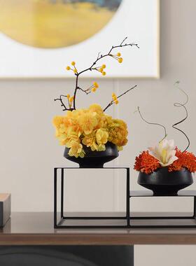 黑色烤漆多层小型铁架底座桌面装饰摆件玄关新中式雕塑摆台置物架