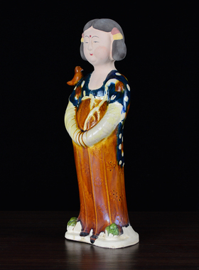 新品25cm仿古唐三彩仕女陶俑收藏 中式家居装饰摆件U 中国特产文