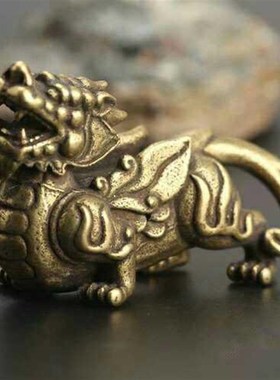 镇宅招财物件实心黄铜貔貅摆件 (公母一对)招财送福镇宅麒麟神兽