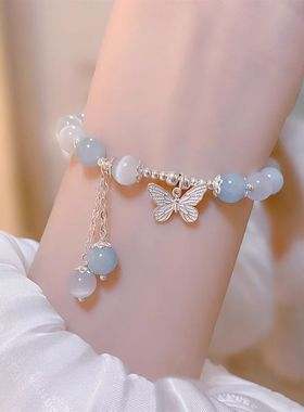S925纯银海盐蝴蝶手链女高颜值小众甜美设计蝴蝶手串学生闺蜜礼物