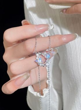 s925纯银花环蝴蝶项链女轻奢小众设计高级锁骨链情人节礼物送女友