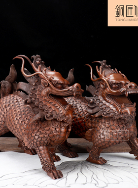 铜匠仁 紫铜威武麒麟摆件一对纯铜家居装饰品摆设办公室店铺开业