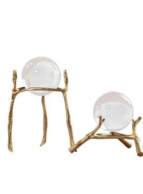 欧洲现代纯铜水晶球装饰品模型房洒水柜入口装饰品工艺品装饰品