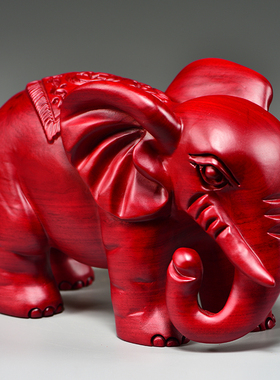 红色木雕吸水大象摆件实木一对玄关客厅电视柜装饰工艺品乔迁送礼