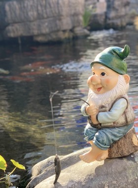 花园装饰庭院布置假山水池鱼池装饰道具钓鱼精灵户外创意树脂摆件