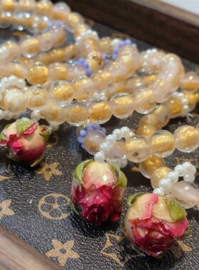 新品情人节e礼物干枯玫瑰金箔琉璃手串文玩时尚女款简约百搭礼物T