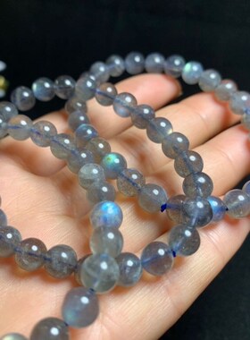 新品天然灰月光石k手链单圈 蓝彩光多多 拉长石个性男女水晶手串