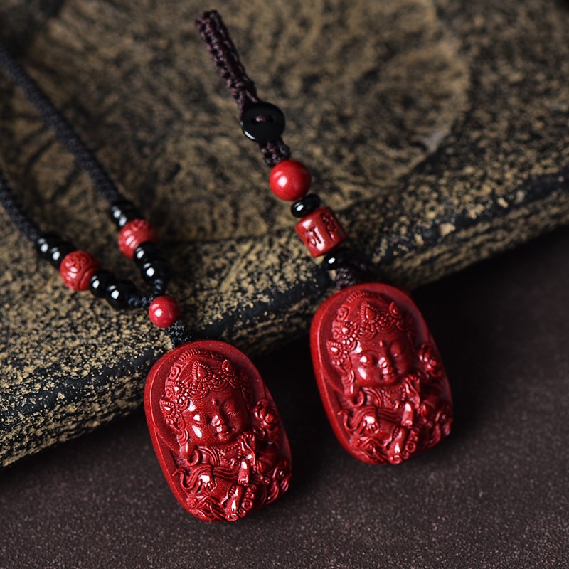 极速红绡天然g真朱砂绿度母吊坠佛像挂件绿度母心咒项链男女钥匙 - 图1