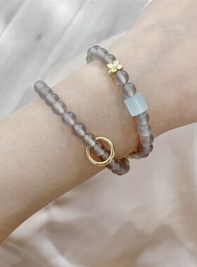 新品天然冰透灰玛瑙两圈女款手链 J大气简约灰玛瑙女款手串