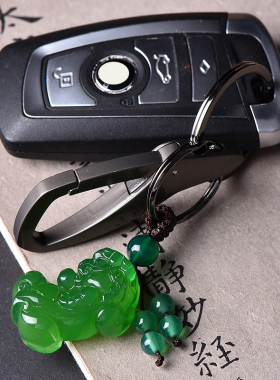 极速天然绿玛瑙皮丘貔貅吊坠玉石貔犰H钥匙扣挂件绿色水晶貔恘项