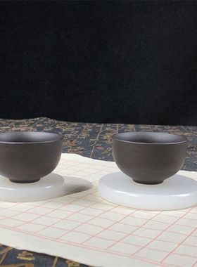 天然高级玉石杯垫茶杯垫茶道功夫茶杯托创意茶具桌面配件隔热圆形