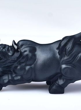 天然黑曜石华尔街牛生肖摆件