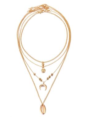 Women Vintage Coin Shell Star Pendant Necklace Gold Layered