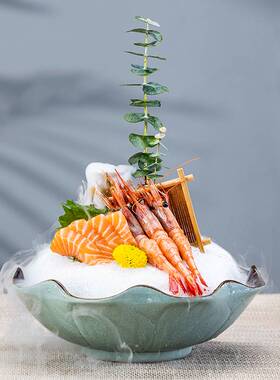 陶瓷三文鱼刺身盘冰盘创意日料干冰餐具海鲜拼盘鱼生刺生摆盘