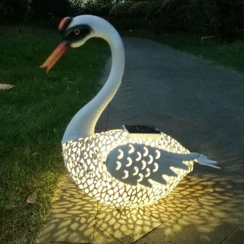 外贸欧美花园庭院户外草坪跨境热销铁皮动物高天鹅网状太阳能灯 图4