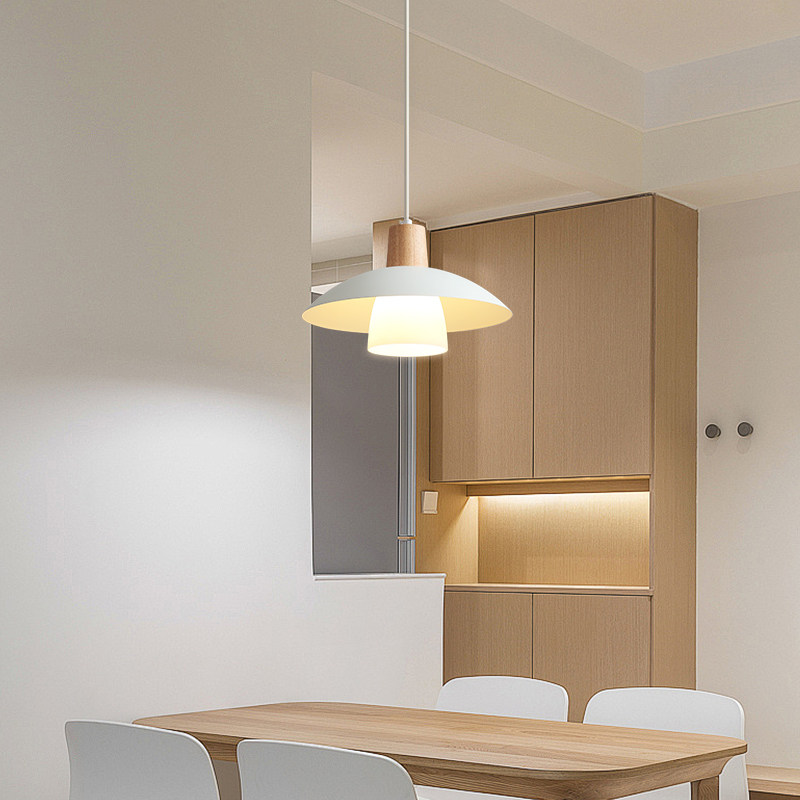 原木餐厅吊灯现代简约奶油风日式复古饭桌吧台灯具护眼三头飞碟灯,淘宝优惠券,粉丝福利购,淘宝优惠卷