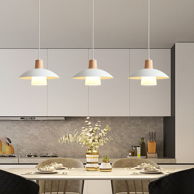 原木餐厅吊灯现代简约奶油风日式复古饭桌吧台灯具护眼三头飞碟灯,淘宝优惠券,粉丝福利购,淘宝优惠卷