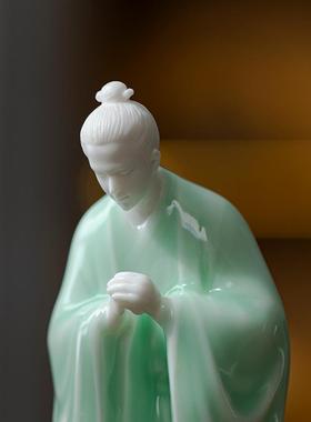 久造国风陶瓷禅意小道士摆件新中式茶室桌面装饰品茶宠模型小礼物