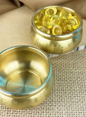 黄铜五路财神摆件迷你小号聚宝盆桌面客厅玄关纯铜摆件招财聚财缸