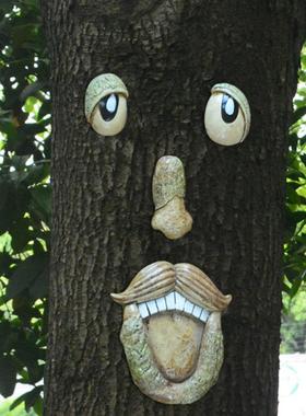 万圣节复活节 树皮装饰脸树脸怪五官摆件 户外创意装饰树脂工艺品