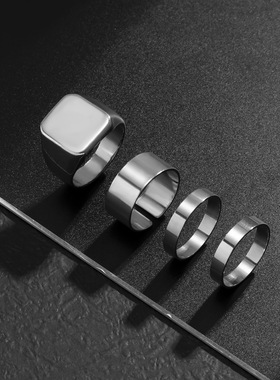 街头时尚潮流百搭光面方块多元素男士戒指四件套跨境嘻哈叠戴