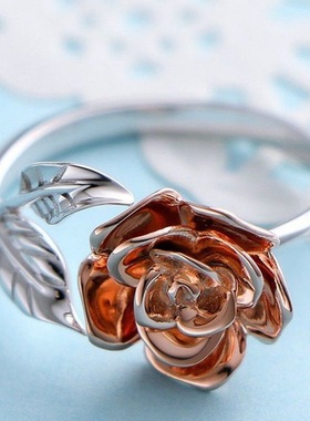 2025新款玫瑰花潮流指环欧美时尚开口叶子装饰戒指厂家直销赠礼品