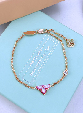 新款欧美跨境时尚网红轻奢个性百搭灰粉白天然贝母菱形单花手链