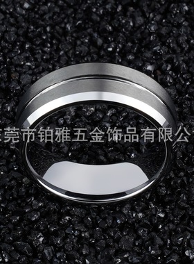 跨境欧美风尚新款8MM钨钢情侣戒指婚礼潮流礼物批发倒角开槽时尚