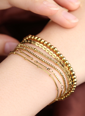 2025新款欧美风尚14K金麻花钛钢手链套装叠戴简约素手饰潮流时尚