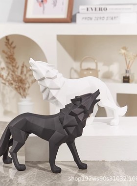 现代几何狼形艺术装饰品轻奢风高档树脂摆件奢华客厅电视柜配饰