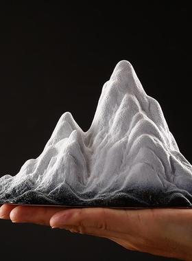 中式禅意陶瓷雪山摆件文房笔山长案桌面软装饰鱼缸造景微景观沙盘