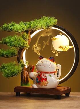 新中式创意礼品家居乔迁开业送礼小号摇手招财猫灯圈招财摆件店铺
