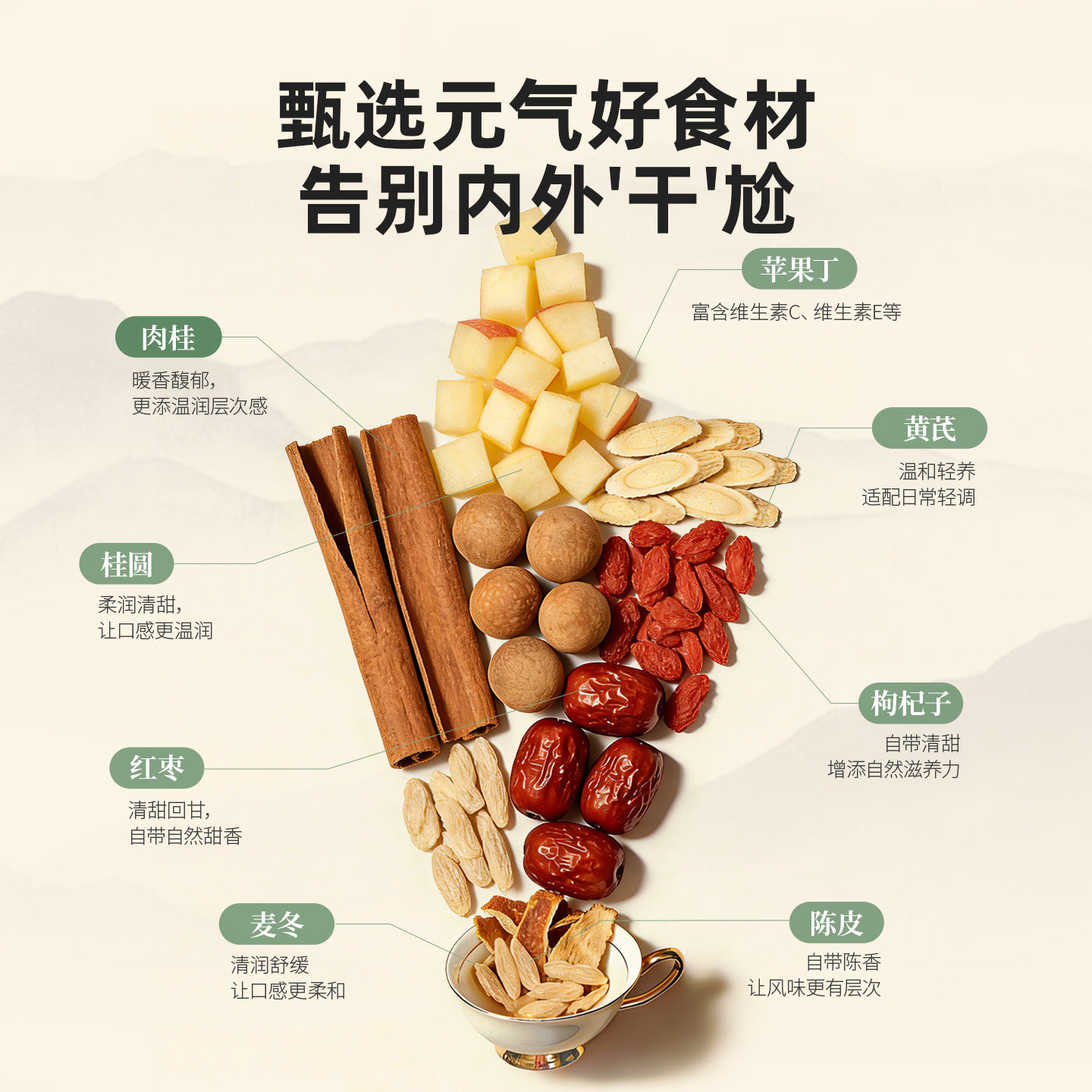 【蜜蜂惊喜社】苹果黄芪水补气血养生茶麦冬红枣枸杞调理八宝茶女