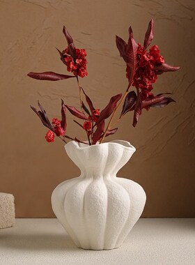 法式花瓶白色高级感摆件客厅桌面家居复古艺术装饰干花花器