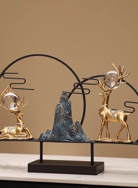 新中式财福双迎创意假山摆件高档大气玄关隔断客厅电视柜家居饰品