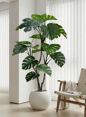 高端仿真植物老桩龟背竹室内客厅沙发旁轻奢仿生假花绿植装饰摆件