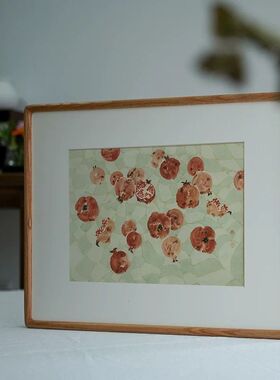 张英琦x水果餐厅装饰画日式新中式实木框黑胡桃客厅卧室三联挂画
