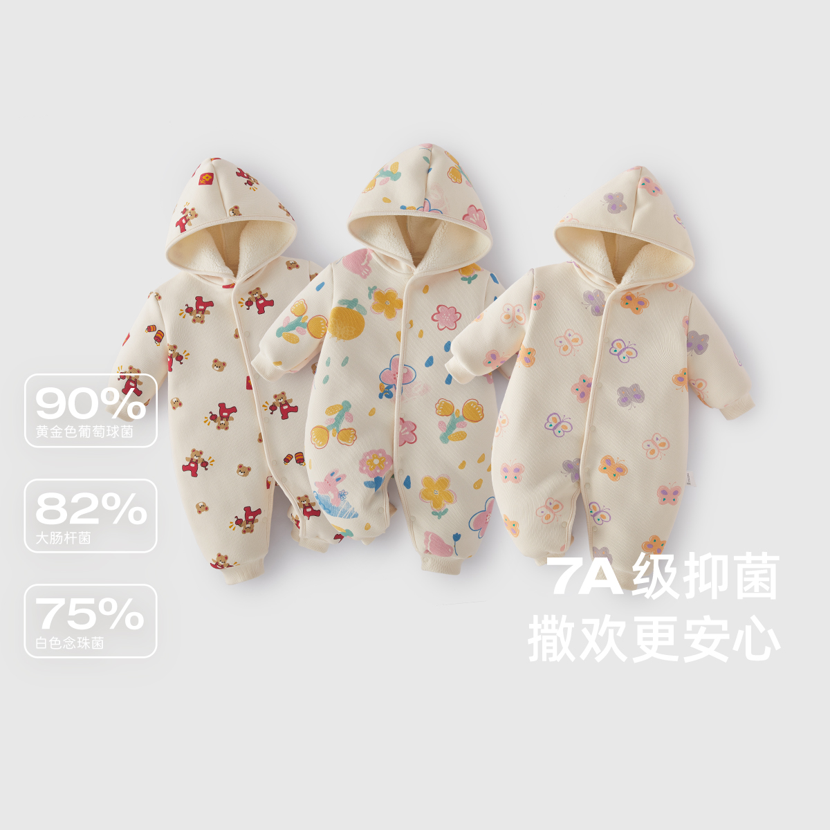 [羊驼绒]婴儿秋冬连体衣新生加绒保暖哈衣男幼童连帽宝宝冬装女宝 - 图3