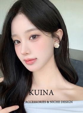 白色山茶花耳夹女无耳洞耳环耳饰