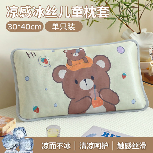 儿童冰丝枕套30x50夏季枕芯套40x60夏天宝宝卡通枕头套单只学生用 - 图0