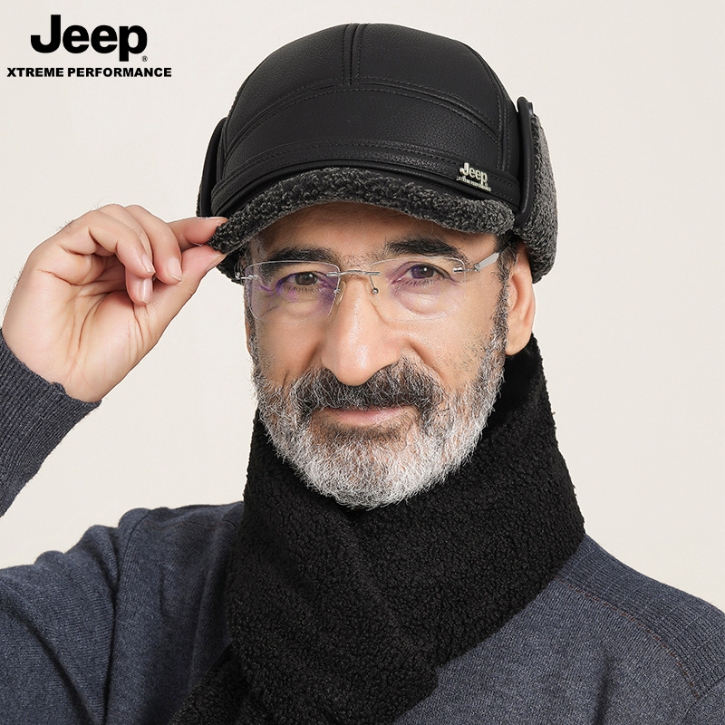 JEEP吉普秋冬季中老年人老头帽户外防寒保暖骑行雷锋帽男爸爸防风