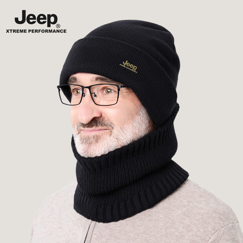 JEEP吉普帽子男士冬季保暖爸爸爷爷护耳中老年针织毛线帽冬天加绒